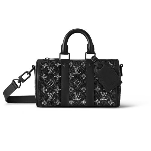 【包税】Louis Vuitton/路易威登 23新款 Keepall 25男士黑色牛皮革/施华洛世奇水晶肩背手提包 M23795