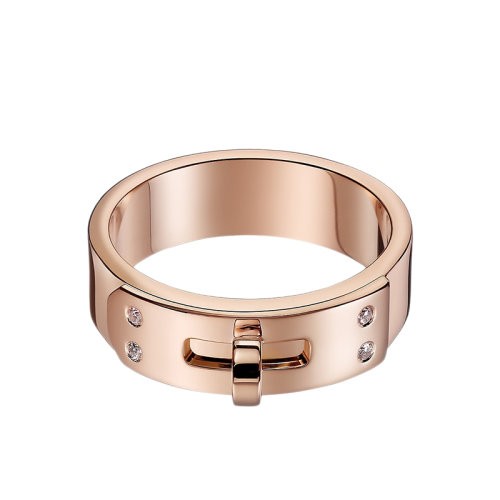 HERMES/爱马仕 经典Kelly系列 小号18K金玫瑰金镶嵌四颗钻石戒指指环H109041B（新品首饰 ）