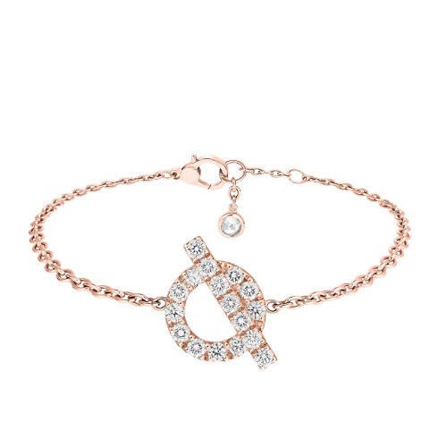 HERMES/爱马仕 经典Finesse系列 18K金玫瑰金镶钻棍状环形图案手链H219411B（新品首饰 ）