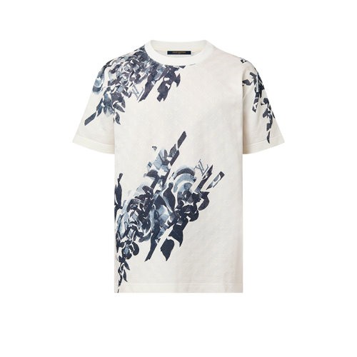 【服装】预订款1个月 Louis Vuitton路易威登 23新款 男士白色纯棉花卉图案短袖T恤1AFAYC