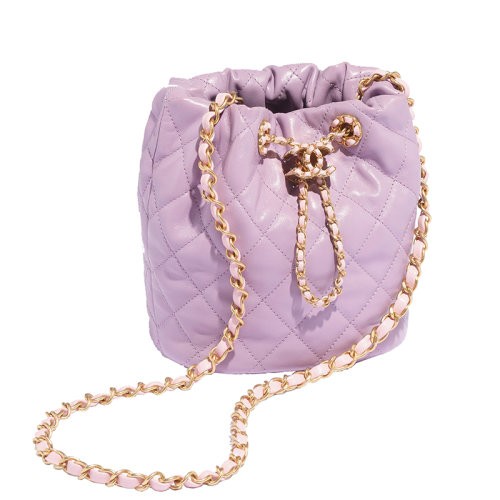 Chanel/香奈儿24新款 女士小号淡紫色羊皮革水桶单肩包AS4769B15845NU932（新品包包）